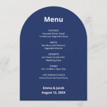 Cartão de Menu de Casamento Moderno Azul-marinho
