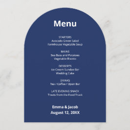 Cartão de Menu de Casamento Moderno Azul-marinho