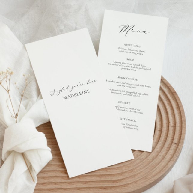 Cartão de menu de casamento moderno com nome do co (Criador carregado)