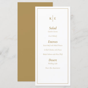 Cartão de Menu de Casamento Monograma Dourado