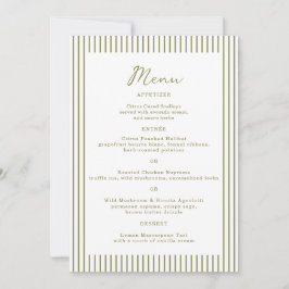 Cartão de Menu de Casamento Monograma Verde Oliva