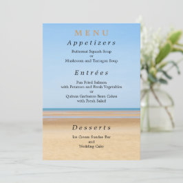Cartão de Menu de Casamento na Praia