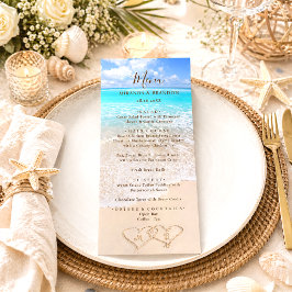 Cartão de Menu de Casamento na Praia Tropical com