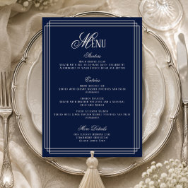 Cartão de Menu de Casamento Navy Old Money