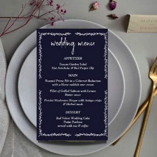 Cartão de Menu de Casamento Negra Azul Rico Escuro