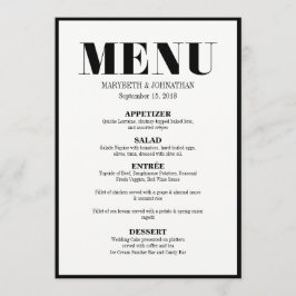 Cartão de Menu de Casamento Negra Moderno