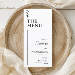 Cartão de Menu de Casamento Negro e Branco Minimal