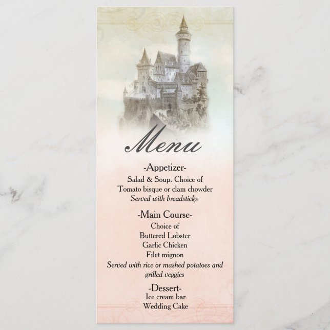 Cartão de Menu de Casamento no Castelo de Contos d (Frente)