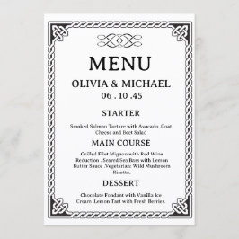 Cartão de Menu de Casamento Nó Celta Preto e Branc