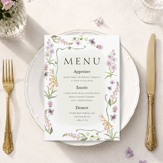 Cartão de Menu de Casamento no Jardim de Flores Si (Criador carregado)