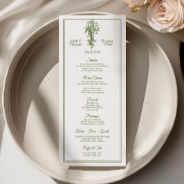 Cartão de Menu de Casamento Olive Green Toile de J