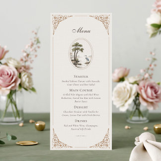 Cartão de Menu de Casamento Oval Garça Francesa Ro