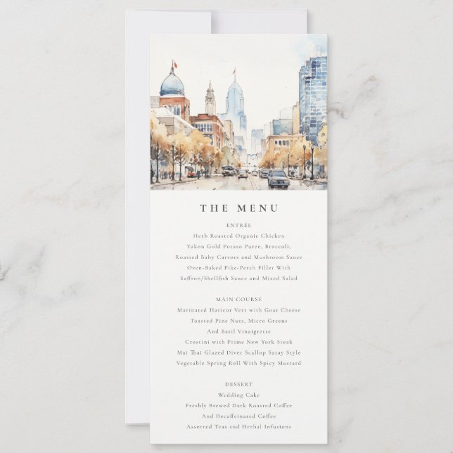Cartão de Menu de Casamento Paisagem de Indianapol (Frente)