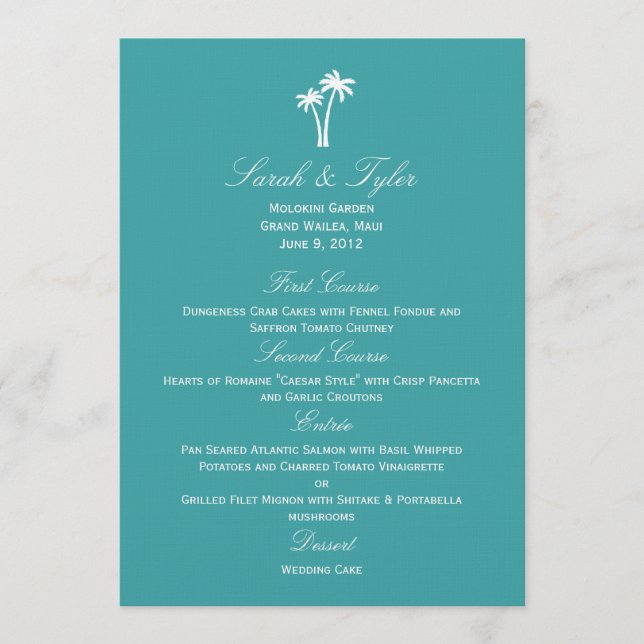 Cartão de Menu de Casamento Palm Trees (Frente)