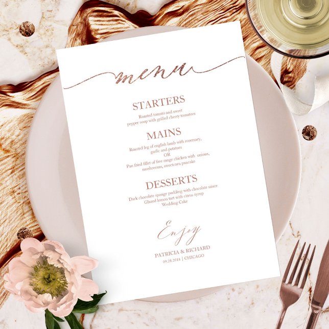 Cartão De Menu De Casamento Para Caligrafia Chic (Criador carregado)