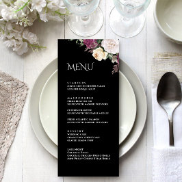Cartão de Menu de Casamento Peônias Borgonha Preto