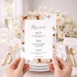 Cartão de Menu de Casamento Peonies in Bloom