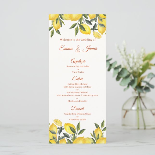Cartão de Menu de Casamento Personalizado com Flor (Em pé/Frente)