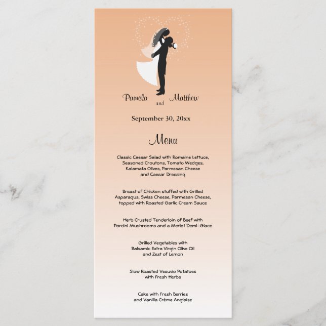 Cartão de Menu de Casamento Personalizável do Peac (Frente)