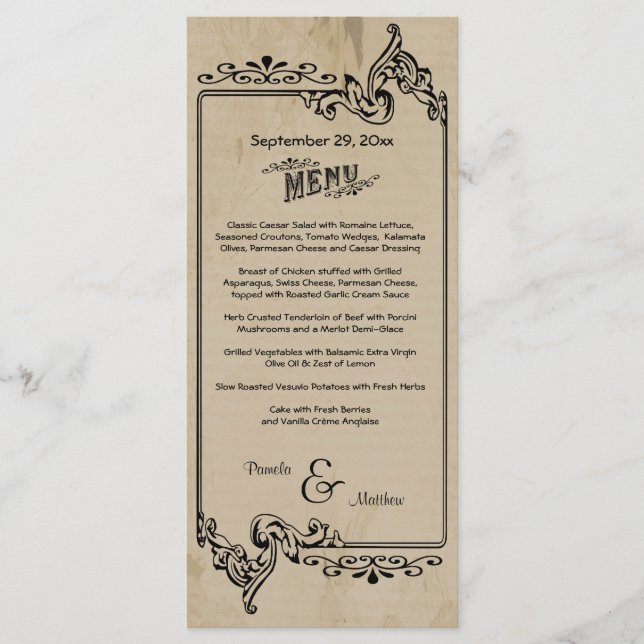 Cartão de Menu de Casamento Personalizável Inspira (Frente)