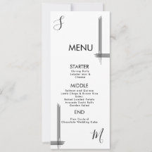 Cartão de Menu de Casamento Preto e Branco com Lin