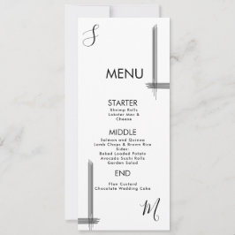 Cartão de Menu de Casamento Preto e Branco com Lin