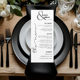 Cartão de Menu de Casamento Preto e Branco com Mon