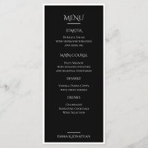 Cartão de Menu de Casamento Preto e Branco Elegant