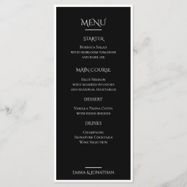 Cartão de Menu de Casamento Preto e Branco Elegant