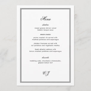 Cartão de Menu de Casamento Preto e Branco Old Mon