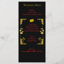 Cartão de Menu de Casamento Preto e Dourado
