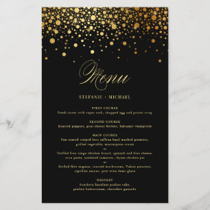 Cartão de Menu de Casamento Preto Faux Gold Foil C