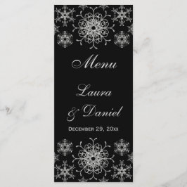 Cartão de Menu de Casamento Preto, Leve Silver Flo