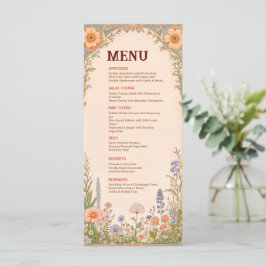 Cartão de Menu de Casamento Retro Chic