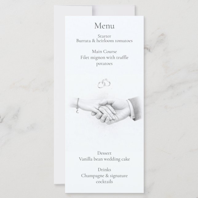 Cartão de Menu de Casamento Romântico Minimalista  (Frente)