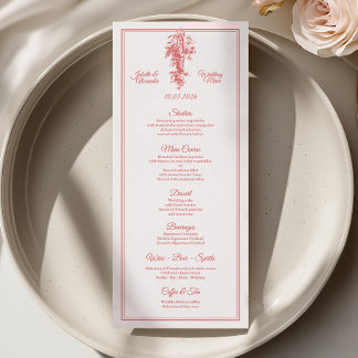 Cartão de Menu de Casamento Rosa Bege Toile de Jou