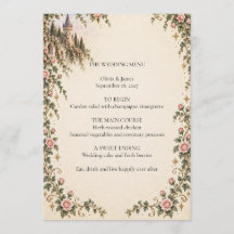 Cartão de Menu de Casamento Rosa Castelo de Conto