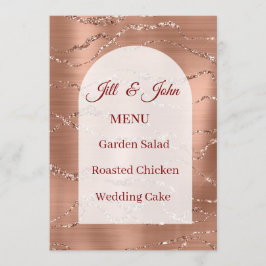 Cartão de Menu de Casamento Rosa Dourado Brilho Ar