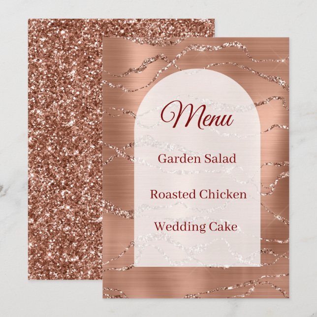 Cartão de Menu de Casamento Rosa Dourado Brilho Br (Frente/Verso)
