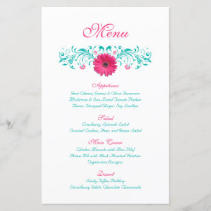 Cartão de Menu de Casamento Rosa Gerbera Daisy