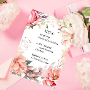 Cartão de Menu de Casamento Rosa Romântica
