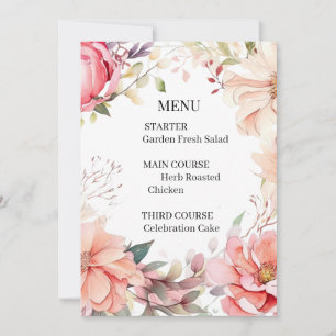 Cartão de Menu de Casamento Rosa Romântica