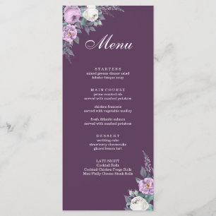 Cartão de Menu de Casamento Roxo Escuro
