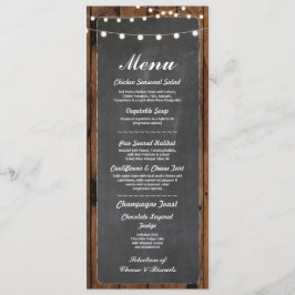 Cartão de Menu de Casamento Rústico de Madeira e G