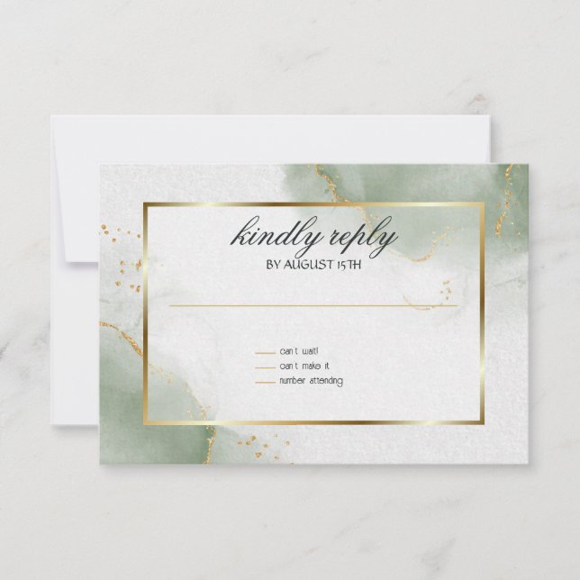 Cartão de Menu de Casamento Sage Dourado Muted Mar (Frente)