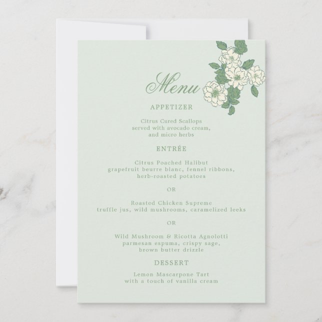 Cartão de Menu de Casamento Sage Green 5x7 (Frente)