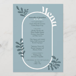 Cartão de Menu de Casamento Simples Azul Rococó