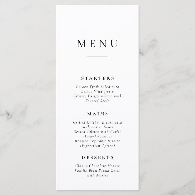 Cartão de Menu de Casamento Simples Clássico (Frente)
