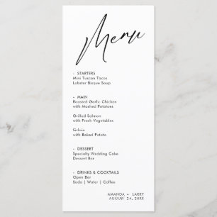 Cartão de Menu de Casamento Simples e Moderno