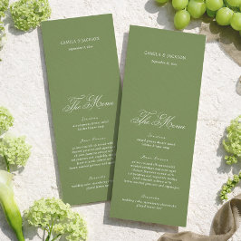 Cartão de Menu de Casamento Simples em Verde Oliva